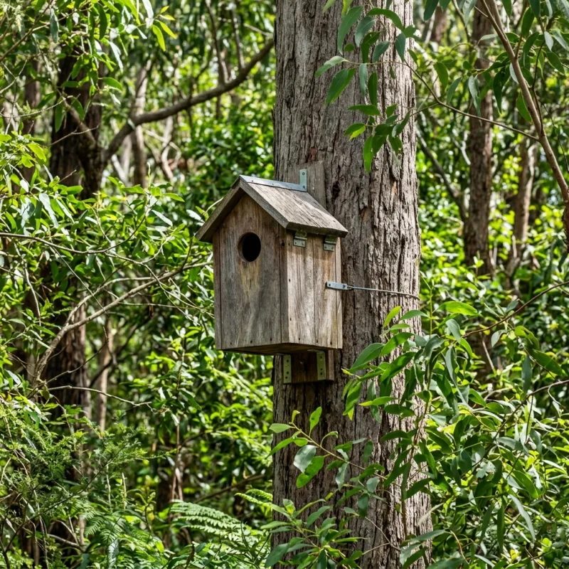 Animal nesting box installed as a humane alternative to a Hillside roof cavity